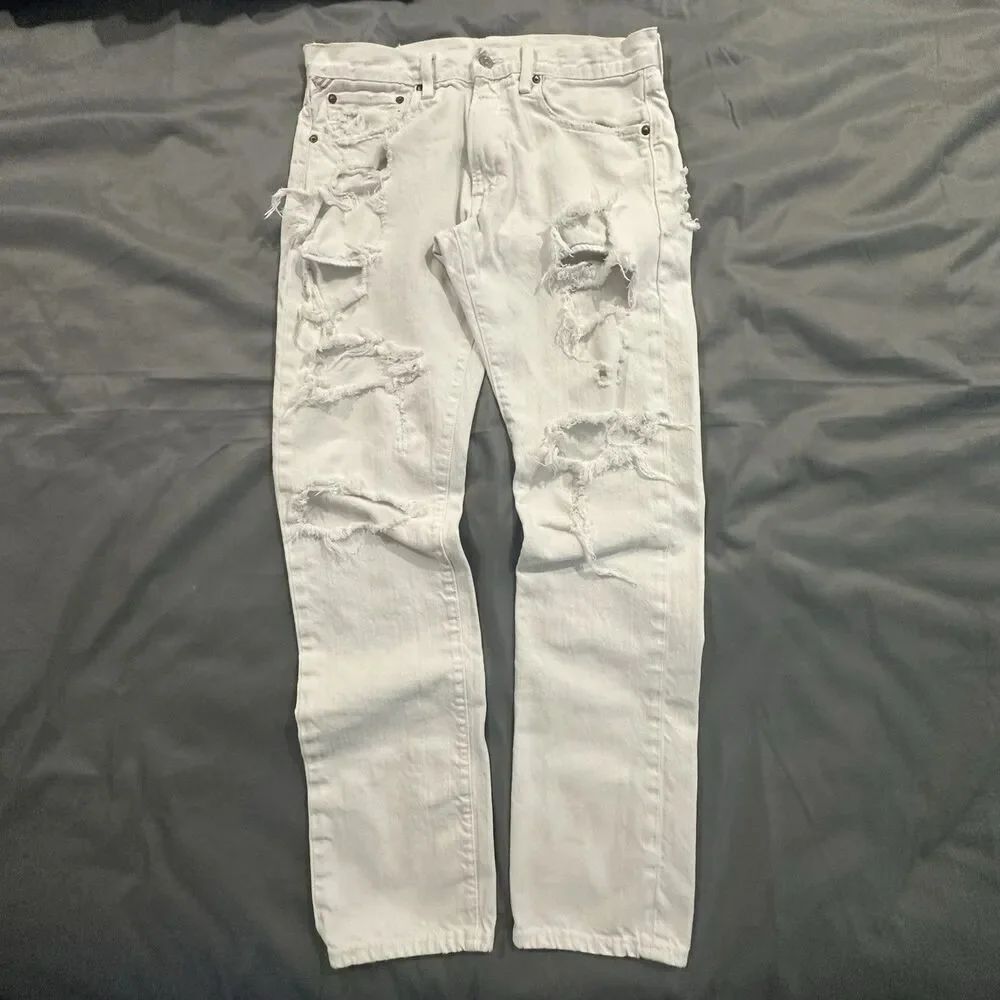Denim & Supply Ralph Lauren Jeans Womens 32 Slim Distressed White Denim Y2K